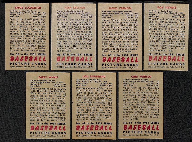 Lot of 20 1951 Bowman Cards w. Enos Slaughter